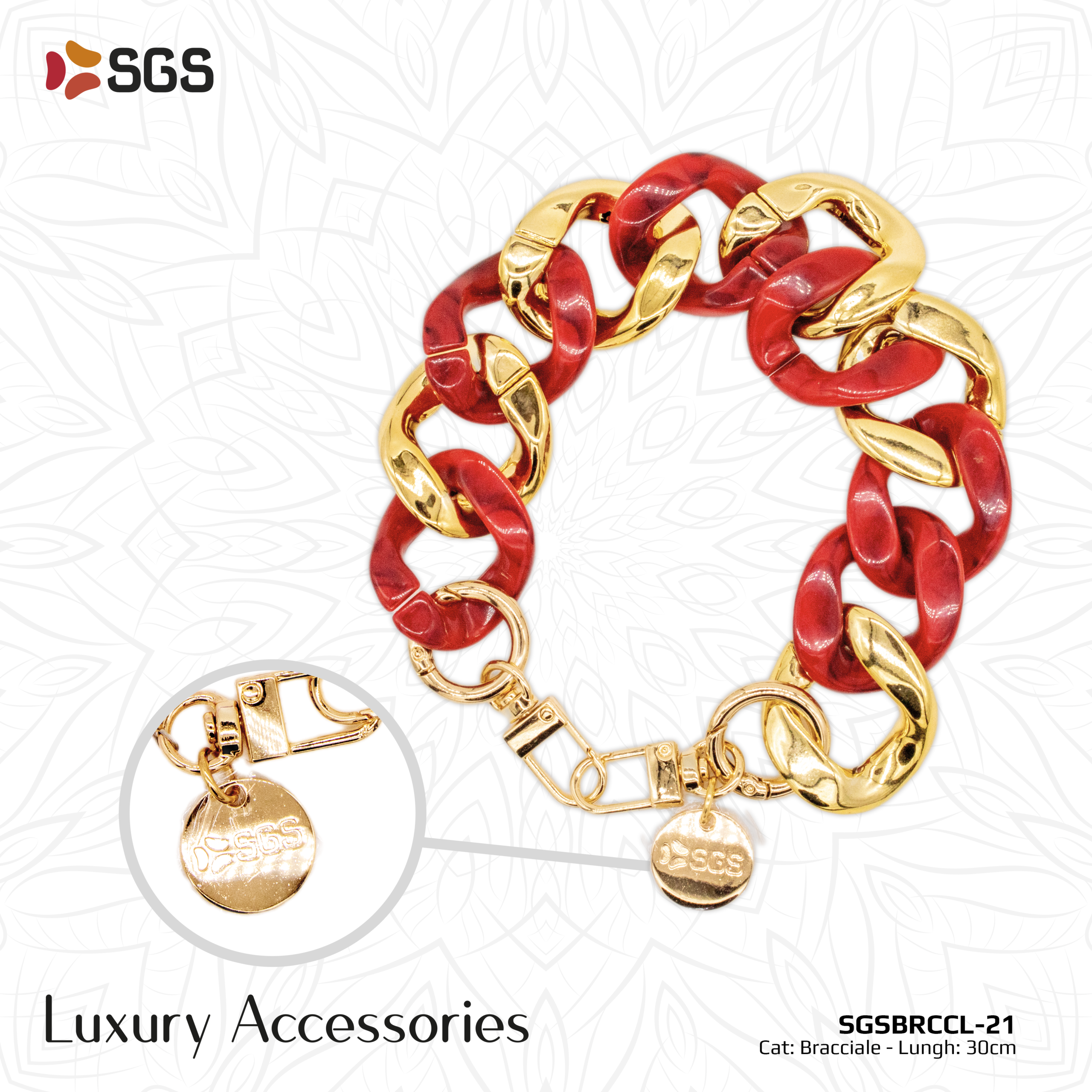 SGS BRACCIALE 30 CM CATENA BORDEAUX E ORO